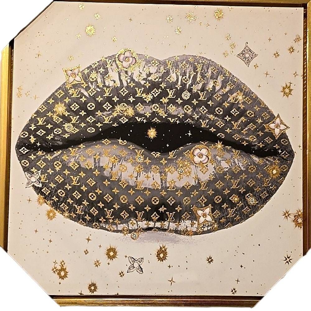 Instinct Style Louis Vuitton Gold Foil Lips Framed Canvas Wall Decor